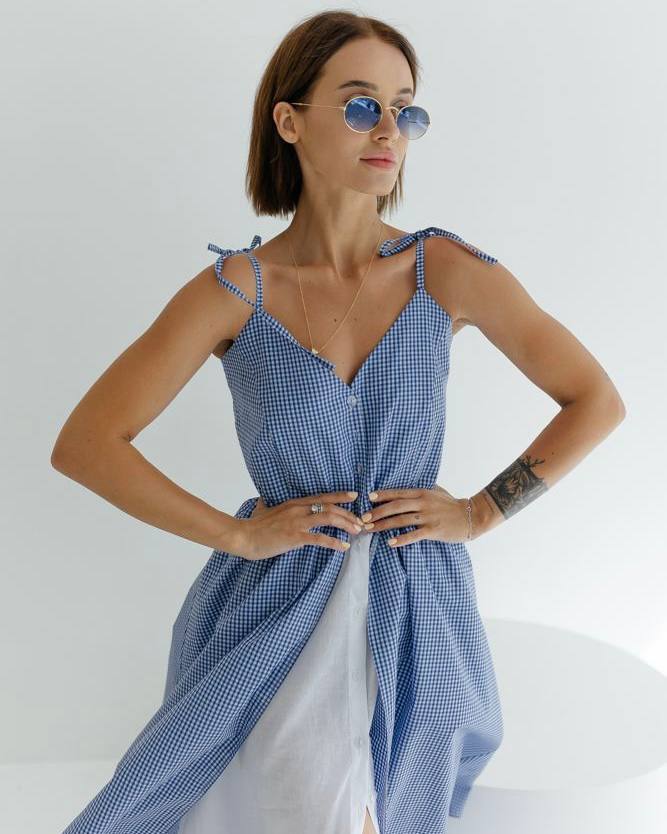 Dress "Katrina" (Fabric: cotton+cambric) Dark blue