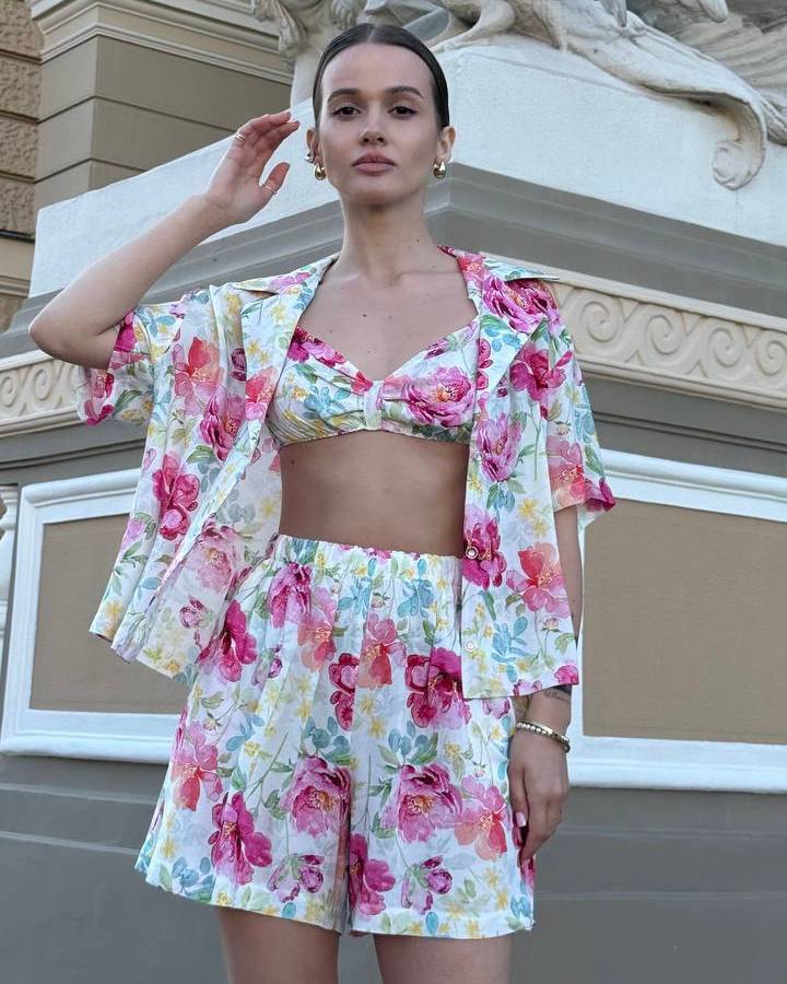 Жіночий костюм "Valencia" (Тканина: штапель) Рожева квітка